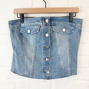 Express Strapless Blue Denim Corset Tube Top Button Front Side Zip Size M
